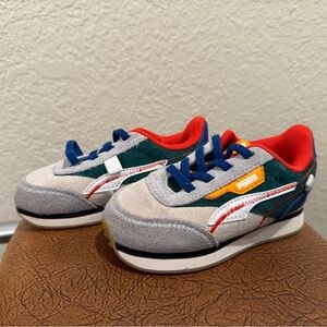Puma Kids Retro Runner Sneakers in Gray, Green & Red